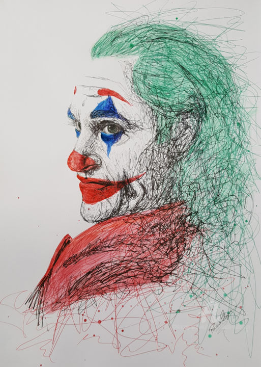 Рисунок под названием "JOKER" - Raissa Levati Pelegrim, Подлинное произведение искусства, Шариковая ручка