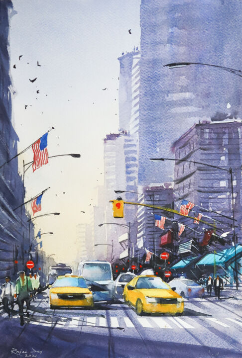 Painting titled "*** New York_2022_0…" by Rajan Dey, Original Artwork, Watercolor
