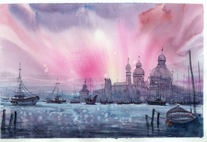 Pintura titulada "Venice from water _…" por Rajan Dey, Obra de arte original, Acuarela
