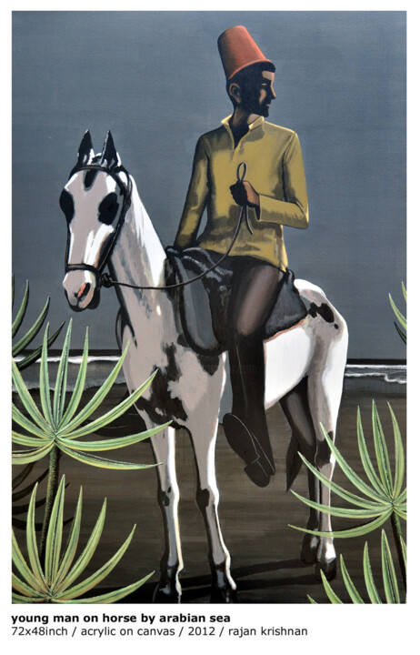 Painting titled "young-man-on-horse.…" by Rajan Krishnan, Original Artwork, Oil