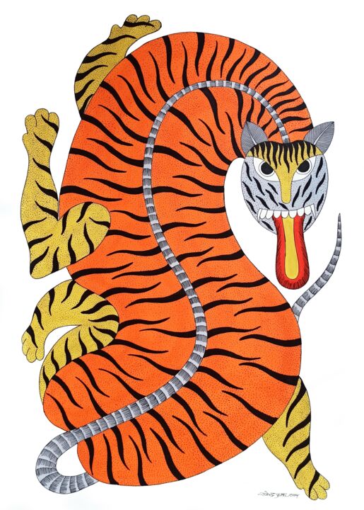 Malarstwo zatytułowany „Tiger” autorstwa Rajendra Kumar Shyam, Oryginalna praca, Akryl
