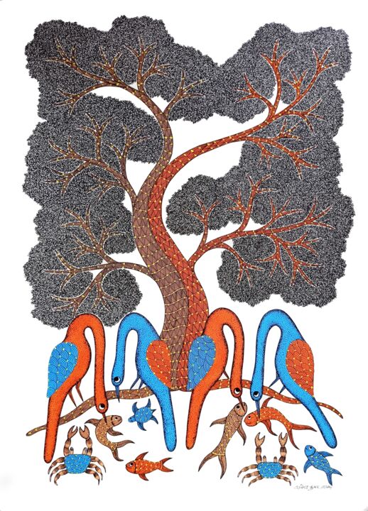 Painting titled "Tree Of Life2" by Rajendra Kumar Shyam, Original Artwork, Acrylic