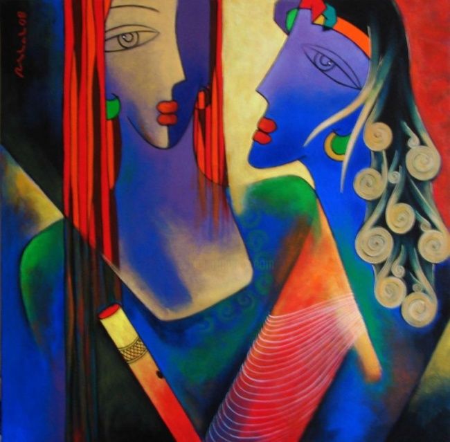 Painting titled "Lovers - Made for e…" by Rajesh Shah, Original Artwork, Acrylic