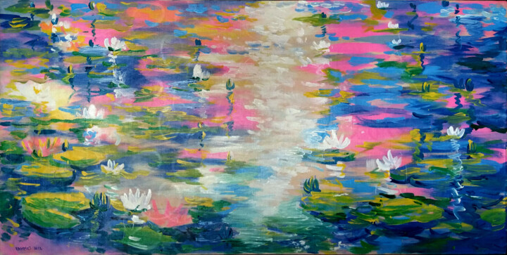 Schilderij getiteld "Water lilies in the…" door Rakhmet Redzhepov, Origineel Kunstwerk, Acryl