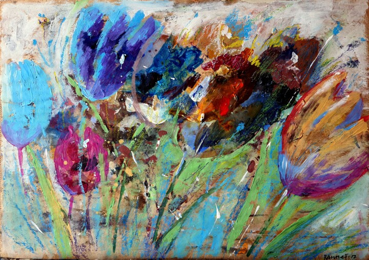 Painting titled "Tulips Colored" by Rahmet, Original Art, Acrylic