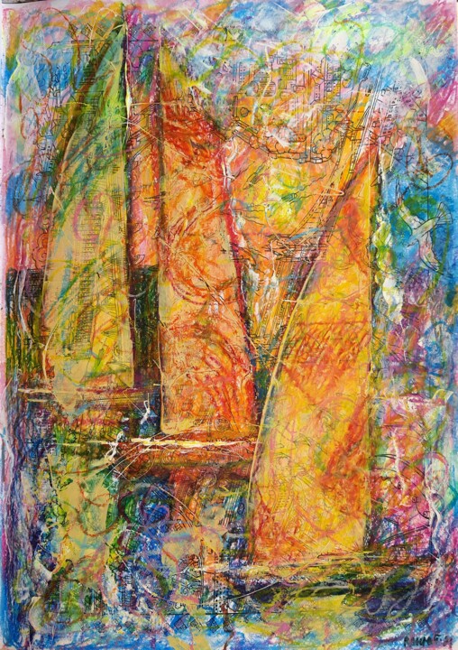 Dessin intitulée "Yellow Sails." par Rakhmet Redzhepov, Œuvre d'art originale, Acrylique