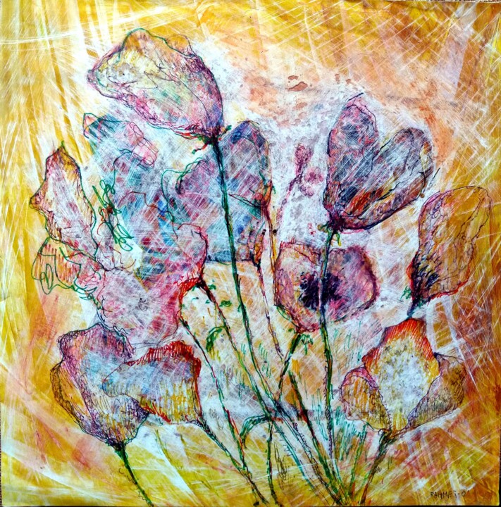 Dessin intitulée "Poppies 7" par Rakhmet Redzhepov, Œuvre d'art originale, Acrylique