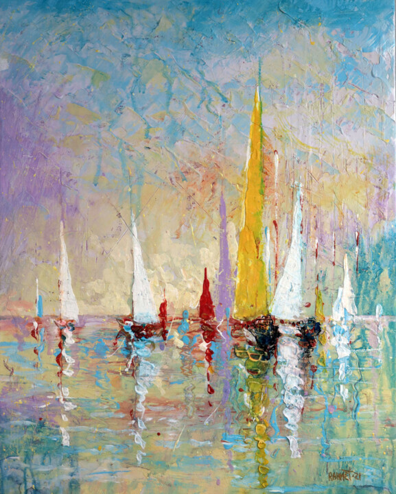 Painting titled "Regatta 4." by Rakhmet Redzhepov, Original Artwork, Acrylic Mounted on Cardboard