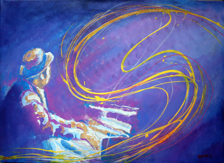 Картина под названием "Jazz pianist." - Rakhmet Redzhepov, Подлинное произведение искусства, Акрил Установлен на Деревянная…