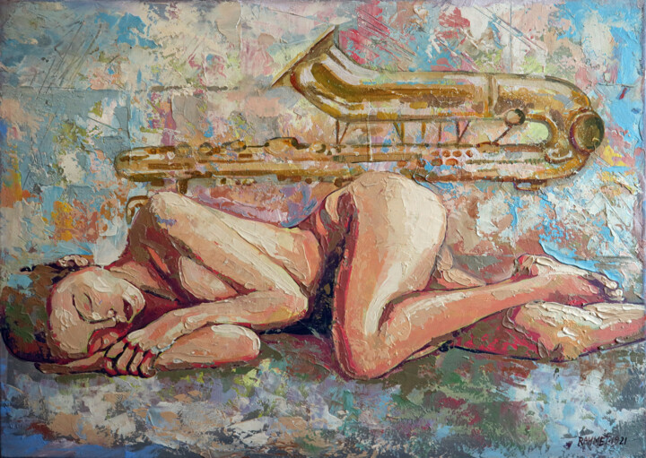 Картина под названием "Saxophone." - Rakhmet Redzhepov, Подлинное произведение искусства, Акрил