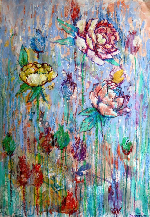 Malerei mit dem Titel "Fantasy with Flower…" von Rakhmet Redzhepov, Original-Kunstwerk, Acryl