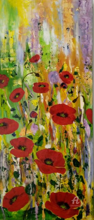 Painting titled "Les coquelicots" by Rakia Hasni, Original Artwork