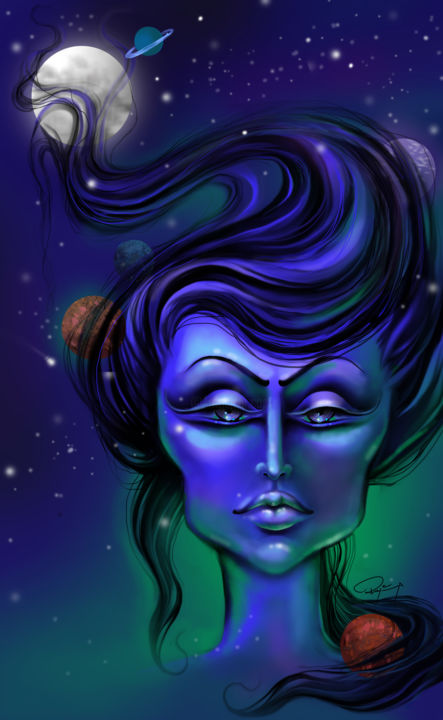 Painting titled "Spirit of night" by Rakia Raza, Original Artwork, Digital Painting