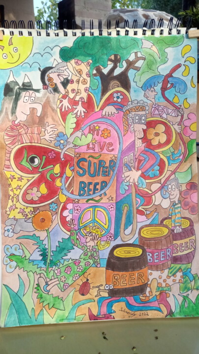 Painting titled "Free Beer forever" by Ralf Schneider, Original Artwork, Acrylic