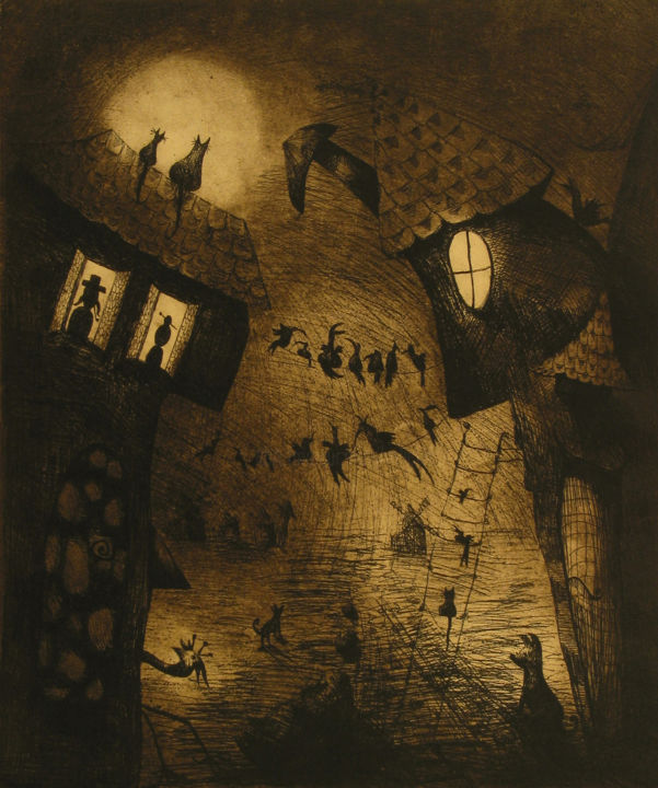Incisioni, stampe intitolato "Somewhere on the ot…" da Justyna Ralicka, Opera d'arte originale, Acquaforte