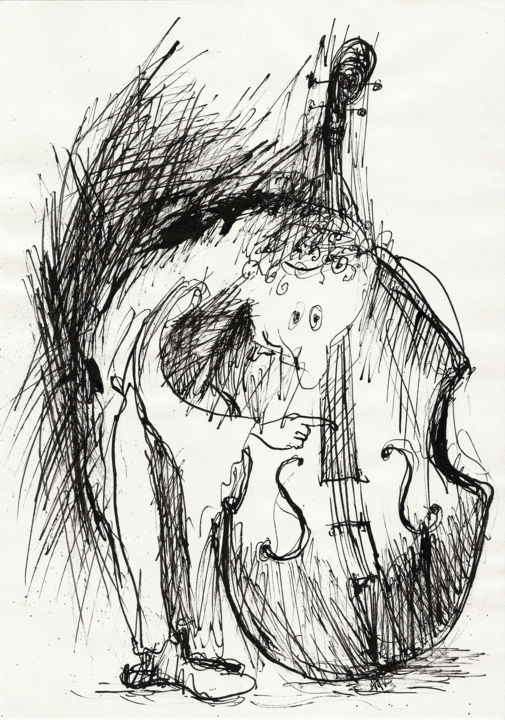 Rysunek zatytułowany „Bassist” autorstwa Justyna Ralicka, Oryginalna praca, Atrament