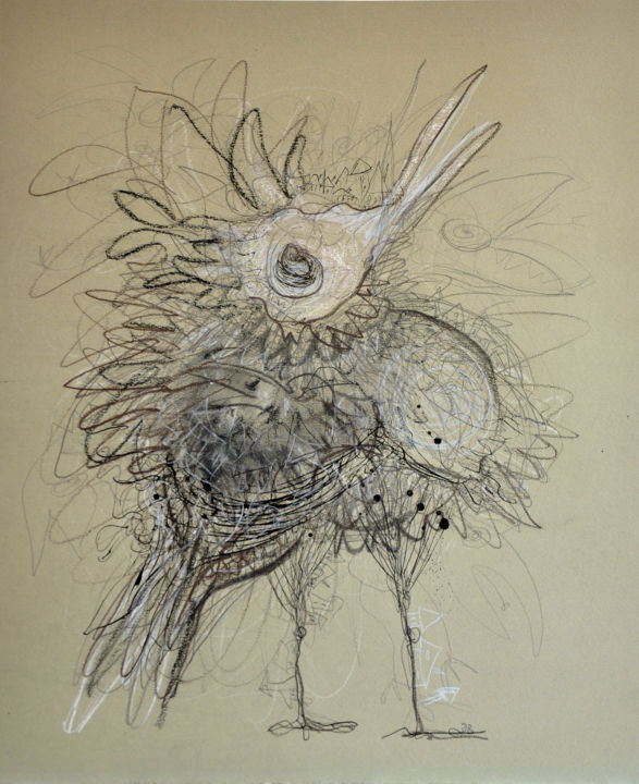 Rysunek zatytułowany „Ptaszysko II / Bird” autorstwa Justyna Ralicka, Oryginalna praca, Grafit