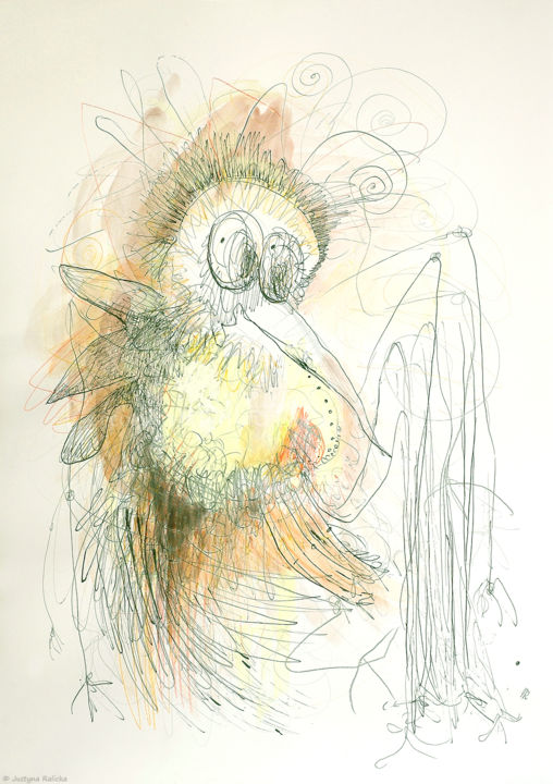 Rysunek zatytułowany „Bird / Ptachu” autorstwa Justyna Ralicka, Oryginalna praca, Atrament