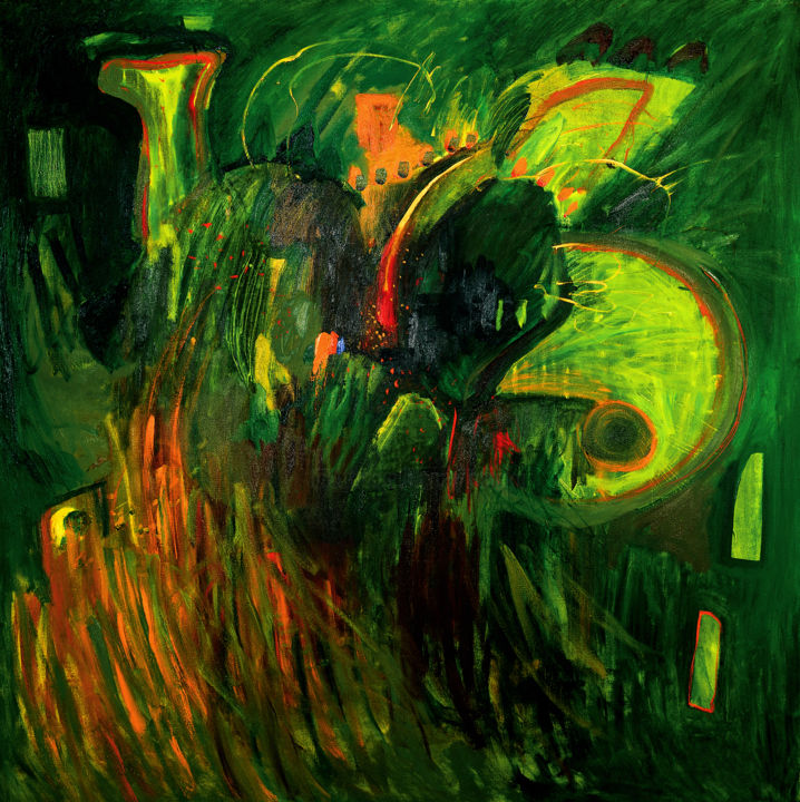 Painting titled "Forest Town / Leśne…" by Justyna Ralicka, Original Art, Oil