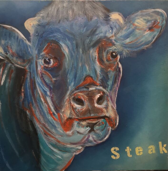 「Steak」というタイトルの絵画 Ralph Spegelaereによって, オリジナルのアートワーク, オイル