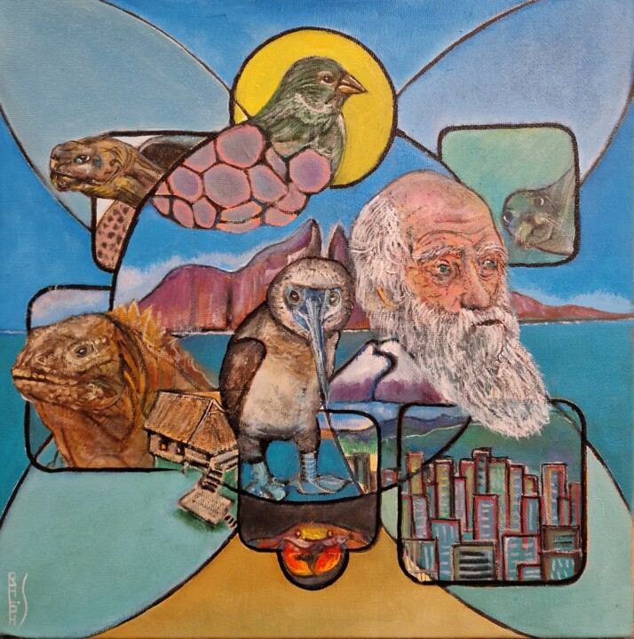 Painting titled "Galapagos ou La sél…" by Ralph Spegelaere, Original Artwork, Oil