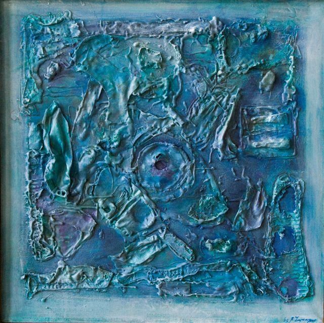 Painting titled "Memories - Blue" by Ralph Levesque, Original Artwork