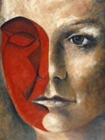 Painting titled "Red Mask" by Ralph Papa, Original Artwork, Oil