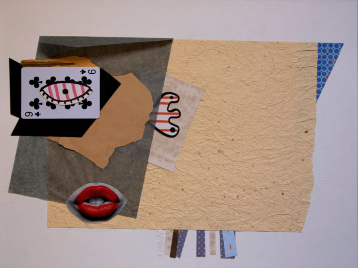 Collagen mit dem Titel "The Card Player" von Raluca Arnăutu, Original-Kunstwerk, Collagen Auf Karton montiert