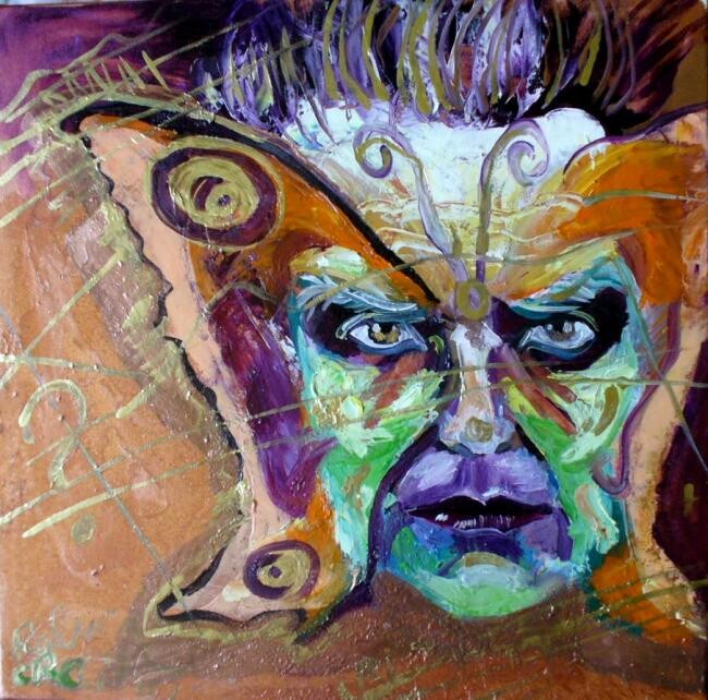 Painting titled "Butterfly Man" by Raluca Cirti, Original Artwork, Oil