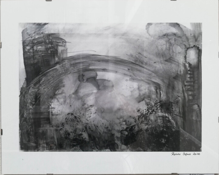 Pittura intitolato "Bridge over the war…" da Raluca Cozma (Black Bird Art), Opera d'arte originale, Inchiostro