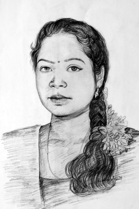 Pintura titulada "pencil-drawing.jpg" por Ramachandran Single, Obra de arte original, Oleo