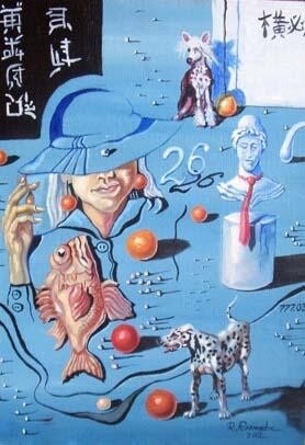 Картина под названием "Blue Hat" - Ramaz Razmadze, Подлинное произведение искусства, Масло