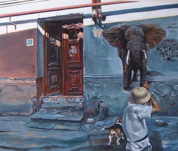 Картина под названием "Elephant Hunter's H…" - Ramaz Razmadze, Подлинное произведение искусства, Масло