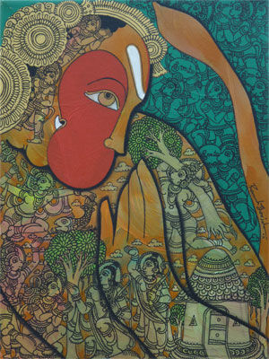 Painting titled "Hanuman" by Ramesh Gorjala, Original Artwork