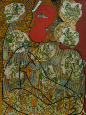 Schilderij getiteld "Hanuman" door Ramesh Gorjala, Origineel Kunstwerk