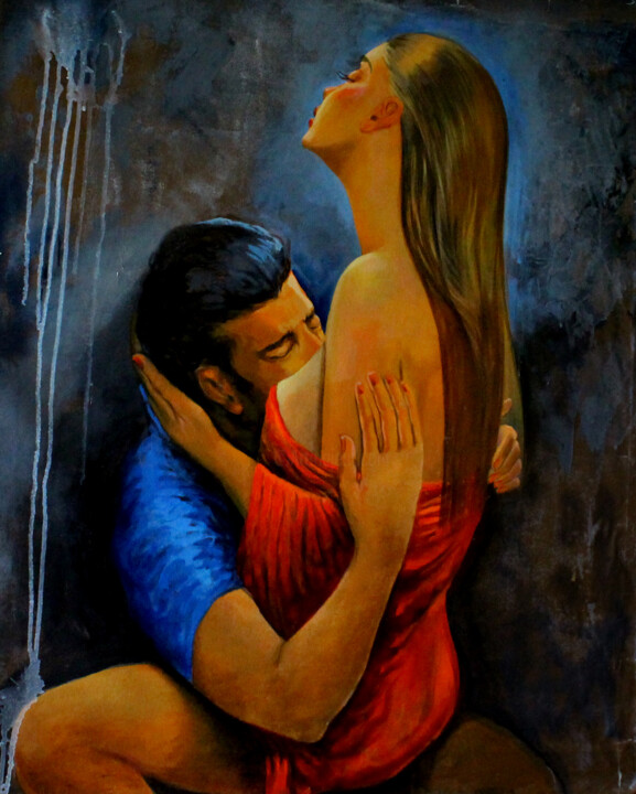 Painting titled "Love" by Ramesh Terdal, Original Artwork, Oil