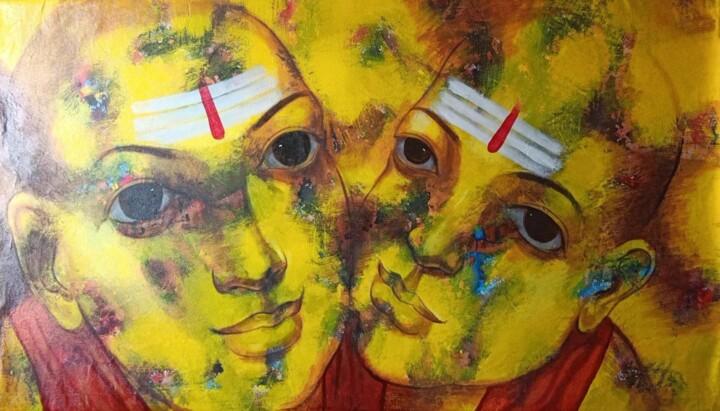 Painting titled "Two devotees" by Ramesh Terdal, Original Artwork, Acrylic