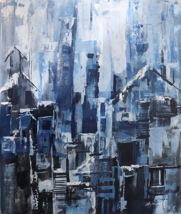 Painting titled "Winter season" by A R Ramesh, Original Art, Acrylic