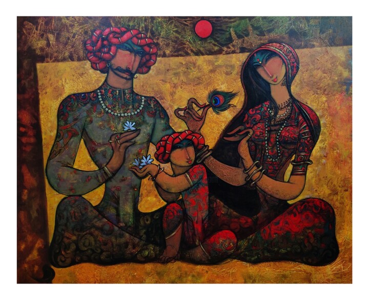 Картина под названием "Family -35" - Ramesh Gujar, Подлинное произведение искусства, Акрил Установлен на Деревянная рама для…