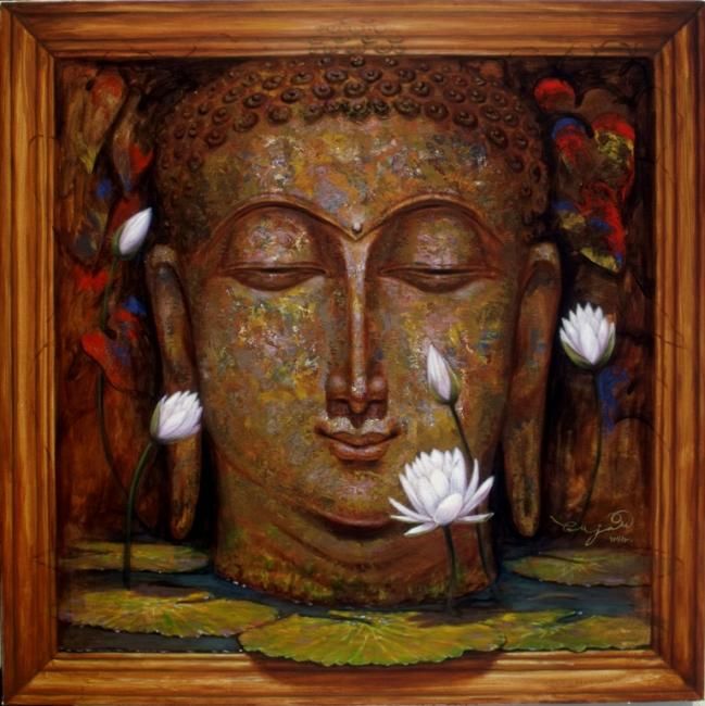 Painting titled "buddha.1." by Ramesh Gujar, Original Artwork, Oil