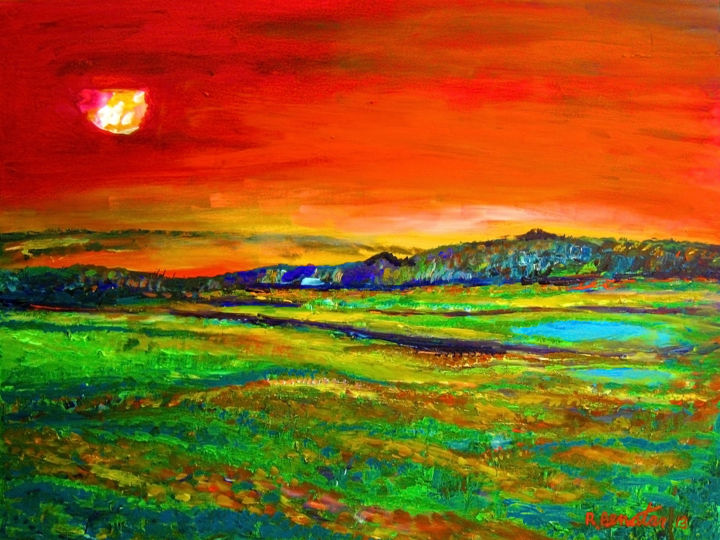 Pittura intitolato "Sunset in the Wild…" da Rami Benatar, Opera d'arte originale, Olio