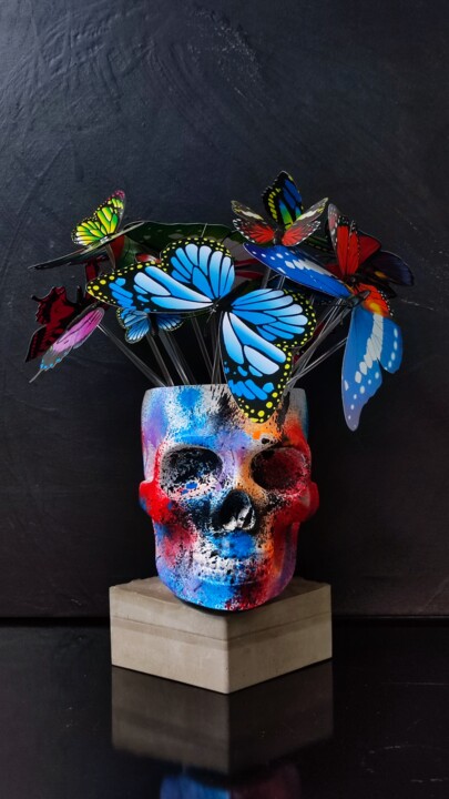 Escultura intitulada "Skull and Abstract…" por Ramil Dayanov, Obras de arte originais, Gesso