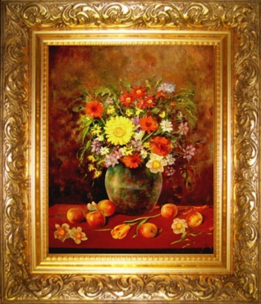 Pintura titulada "still life with tul…" por Ramin Kerimov, Obra de arte original, Oleo