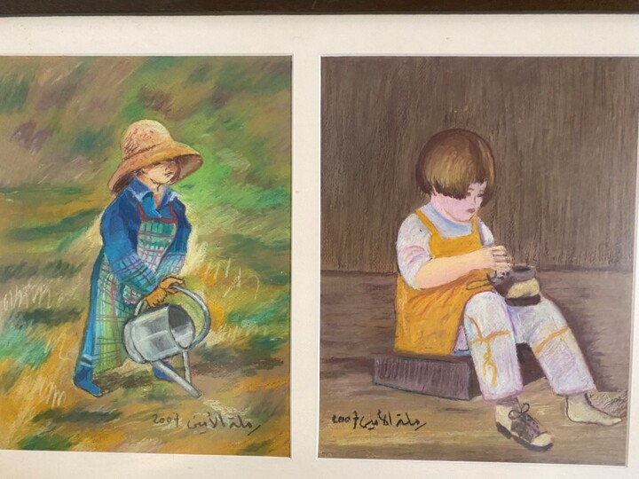 Peinture intitulée "Nos enfants" par Ramla Lamine, Œuvre d'art originale, Pastel Monté sur Panneau de bois