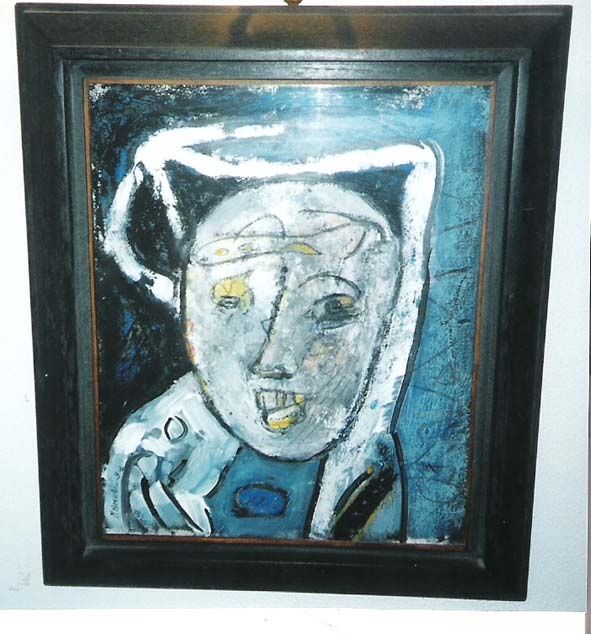 Peinture intitulée "Femme en bleu et bl…" par Ramon, Œuvre d'art originale