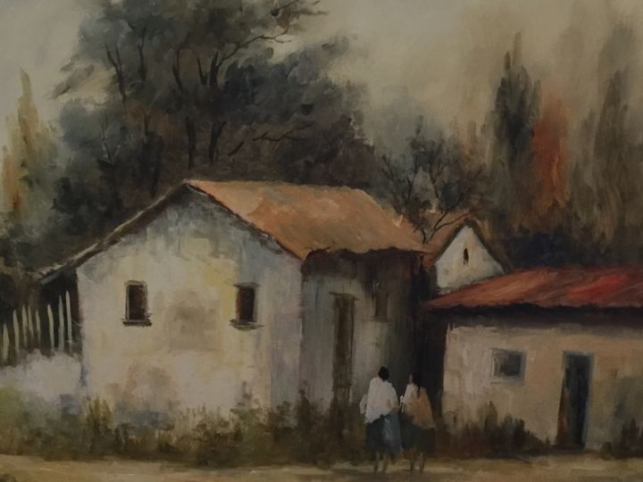 Malarstwo zatytułowany „Caserios de Colchag…” autorstwa Ramón (R. Marín), Oryginalna praca