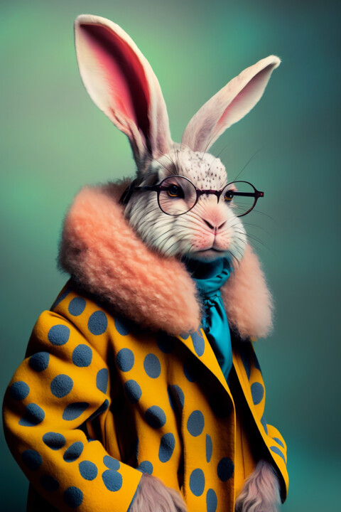 Digitale Kunst mit dem Titel "Albert, the rabbit" von Ramona Gliga, Original-Kunstwerk, KI-generiertes Bild