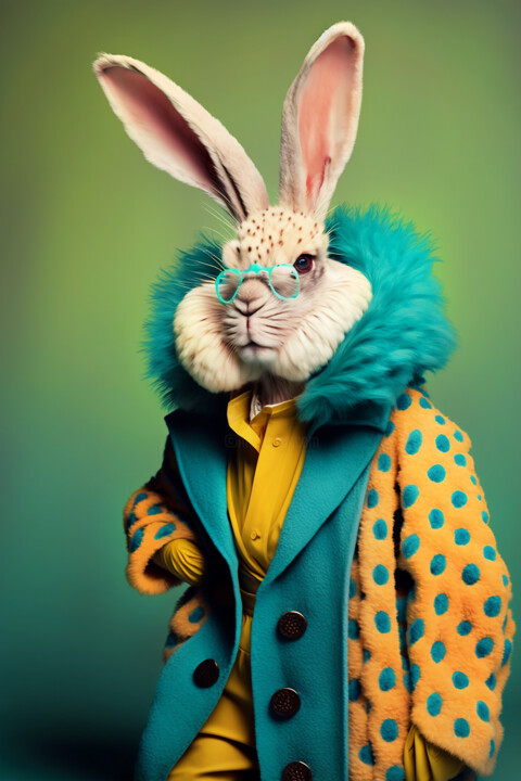 Цифровое искусство под названием "Rudolf, the rabbit" - Ramona Gliga, Подлинное произведение искусства, Изображение, сгенери…