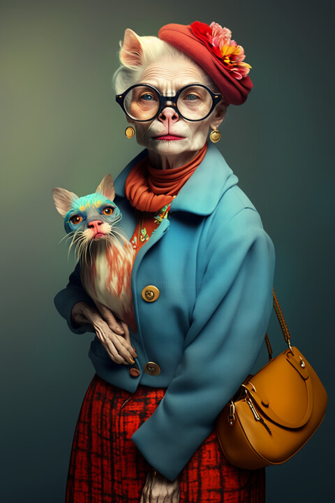Digitale Kunst getiteld "Melanie, the cat" door Ramona Gliga, Origineel Kunstwerk, AI gegenereerde afbeelding