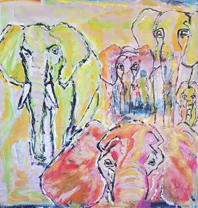 Malerei mit dem Titel "Chilling" von Ramona Leiß, Original-Kunstwerk, Acryl